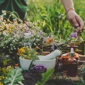 A,Woman,Collects,Medicinal,Herbs.,Selective,Focus.,Nature. Medicinal Herb Collection